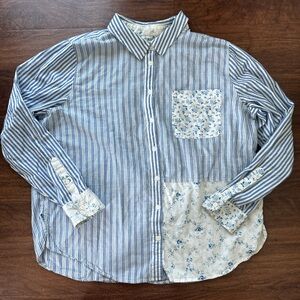 Laura Ashley x Lucky Brand Blue Striped Button Down Shirt